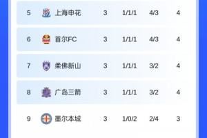 仅申花在晋级区！亚冠积分榜：申花第5，蓉城第10，海港1分暂垫底